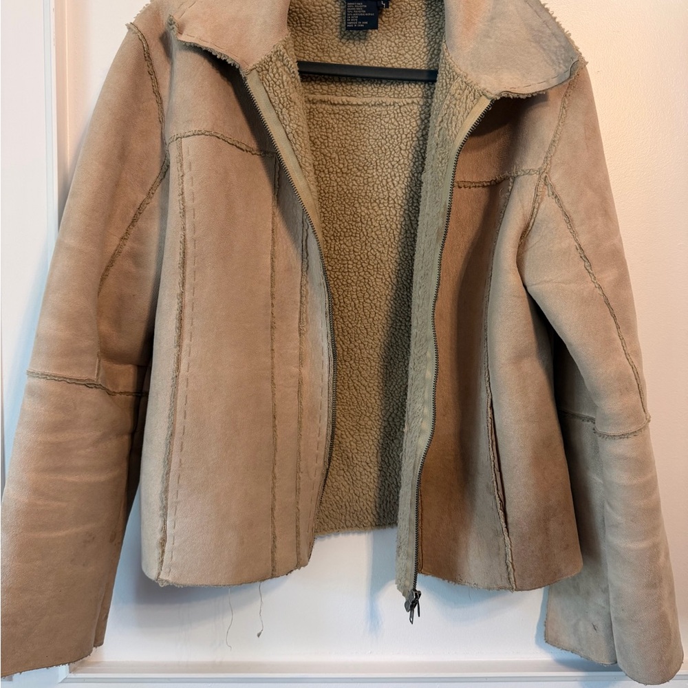 Women's Shearling-Lined Suede Jacket - Tan